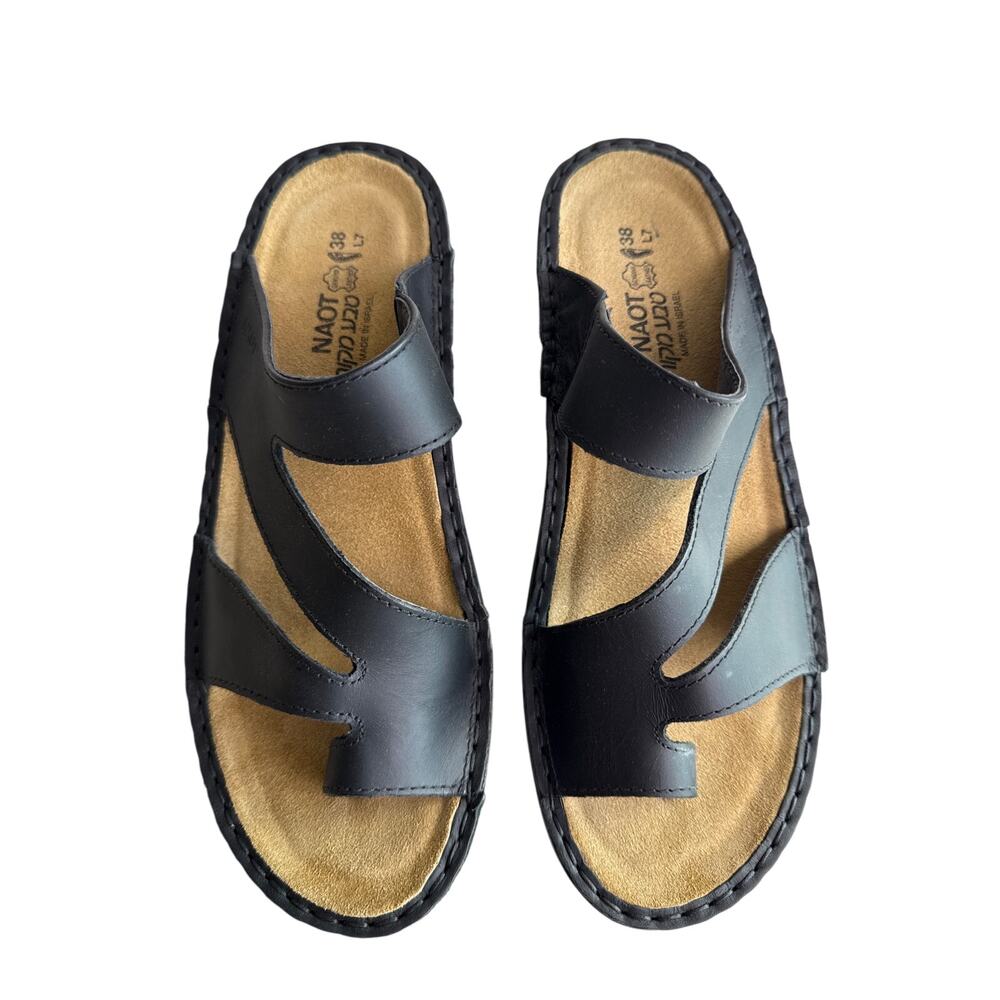 Naot‎ Monterey Sandals Slip On Black Matte Leather Cork Size 7-7.5